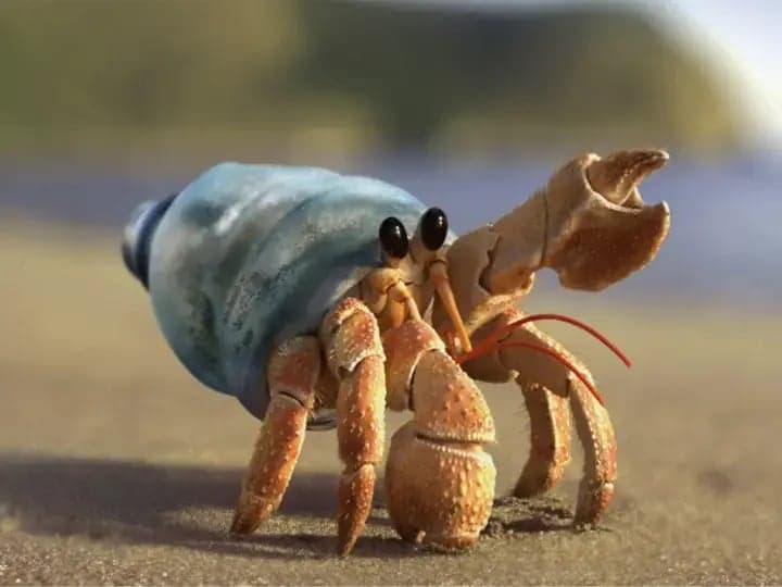 Crab with plastic bottle as shell