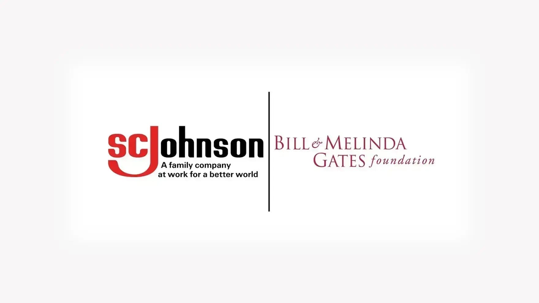 Logos of SC Johnson and the Bill & Melinda Gates Foundation are side by side against a white background. Text under SC Johnson reads: "A family company at work for a better world."