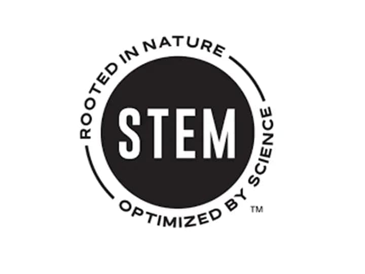 A circular logo features the word "STEM" in bold on a black background, surrounded by the text "ROOTED IN NATURE OPTIMIZED BY SCIENCE" in a circular arrangement.