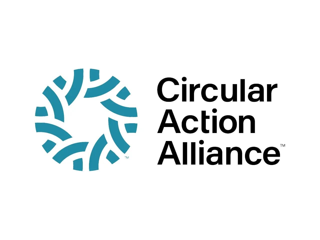 A circular, teal pattern featuring interlocking shapes appears alongside the text "Circular Action Alliance" in bold black letters on a white background.