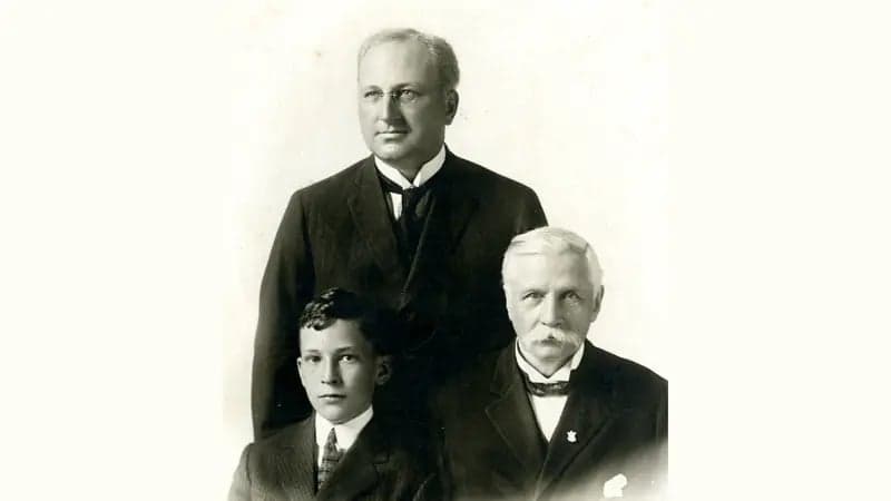 Black and white photograph of Samuel Curtis Johnson with son and grandson