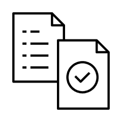 A black checkmark is centered on a white background, signifying completion or approval. It is thick and smoothly curved, displaying a sharp angle characteristic of standard checkmarks.