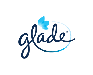 A navy and light blue logo "Glade" features a stylized leaf