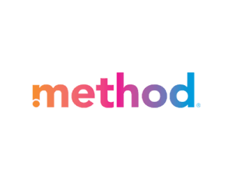 The word "method" appears in lowercase, featuring a gradient of colors transitioning from orange to blue, set against a plain white background.