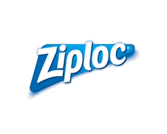 The logo displays the text "Ziploc" in bold, blue letters, surrounded by a stylized rectangle. Below "Ziploc," in smaller letters, is the word "brand." The background is white.