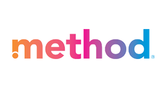 The word "method" appears in lowercase, featuring a gradient of colors transitioning from orange to blue, set against a plain white background.
