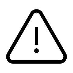 A black exclamation mark inside a white triangle outlined in black, signifying a warning or caution symbol. The triangle has rounded corners and appears on a plain white background.
