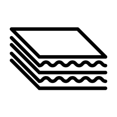 A stack of three wavy lines beneath a rectangular shape, representing layered fabric or material, on a plain white background.