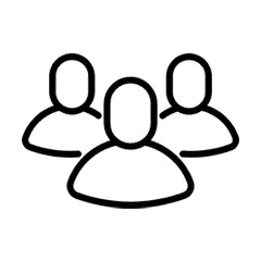 Three simplistic, outlined human figures are grouped together, symbolizing a team or community, on a plain white background.