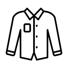 A line drawing of a long-sleeved shirt features a collar, buttons down the front, and a pocket on the chest. Set against a plain white background.